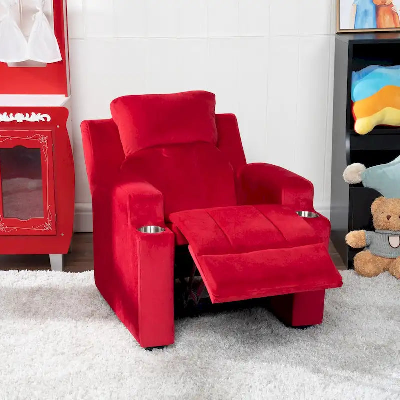 Poltrona reclinabile deluxe per bambini con poggiapiedi, poggiatesta e 2 portabicchieri, in microfibra, per bambini dai 3 anni in su