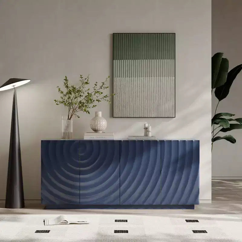 59 Modern Spiral Madia Buffet, Mobile Contenitore a Basso Profilo da Ingresso con Ante a Ondulazione 3D