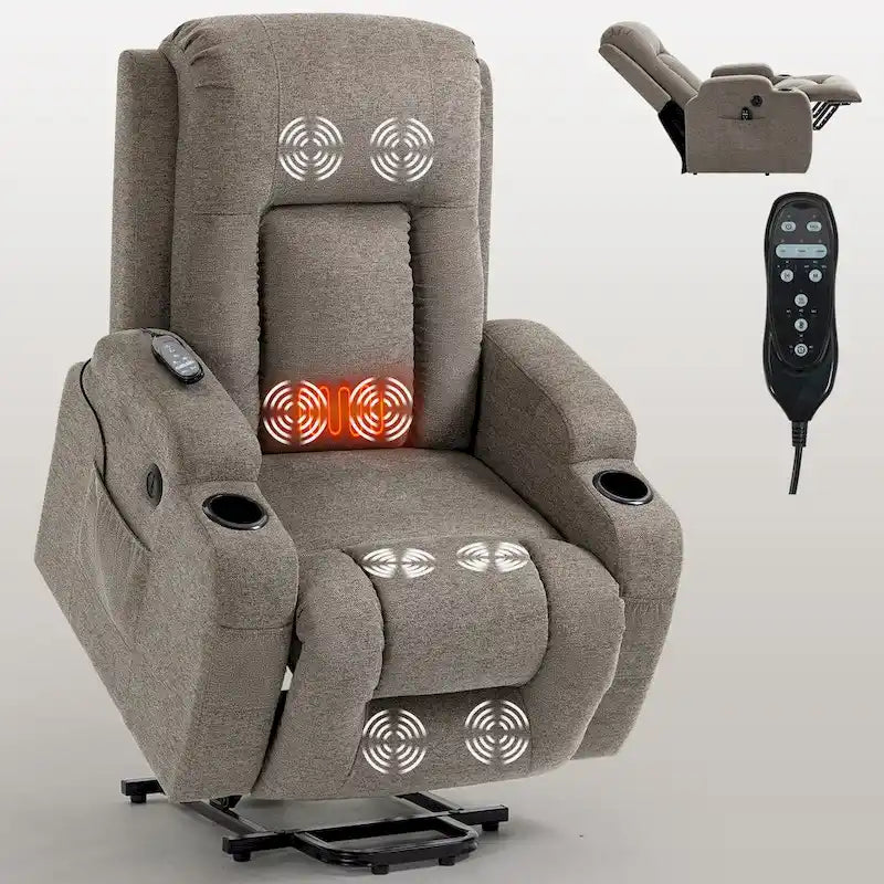 Poltrona reclinabile Power Lift, poltrona massaggiante moderna a motore singolo con riscaldamento lombare, porta di ricarica USB, portabicchieri