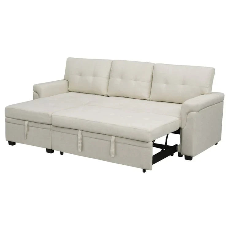 Divano componibile convertibile reversibile con letto estraibile, chaise longue con contenitore nascosto e gambe durevoli