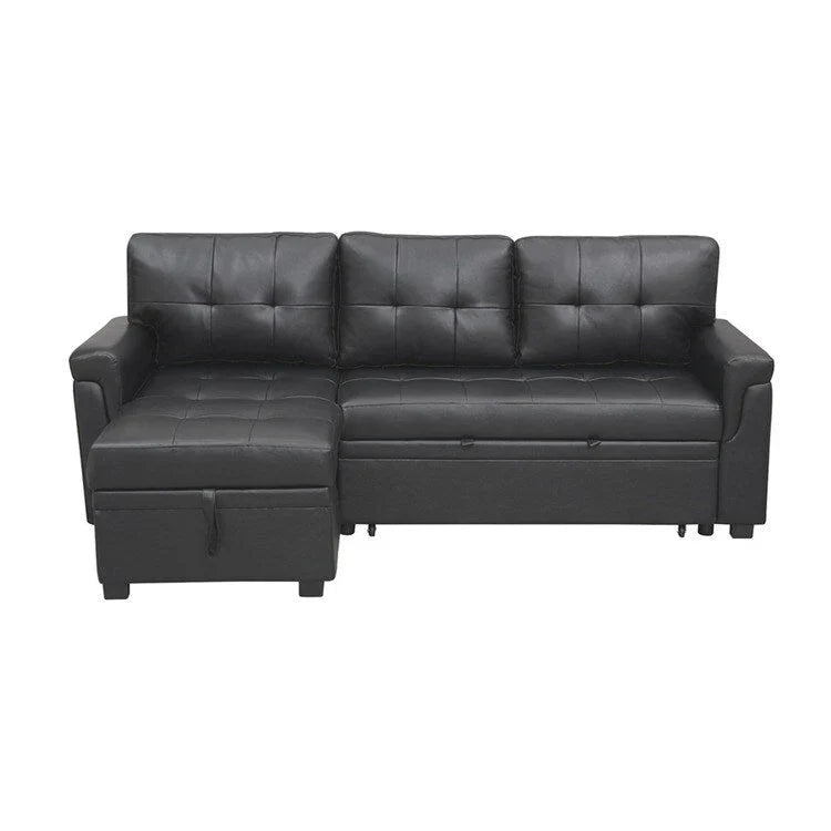 Divano componibile convertibile reversibile con letto estraibile, chaise longue con contenitore nascosto e gambe durevoli
