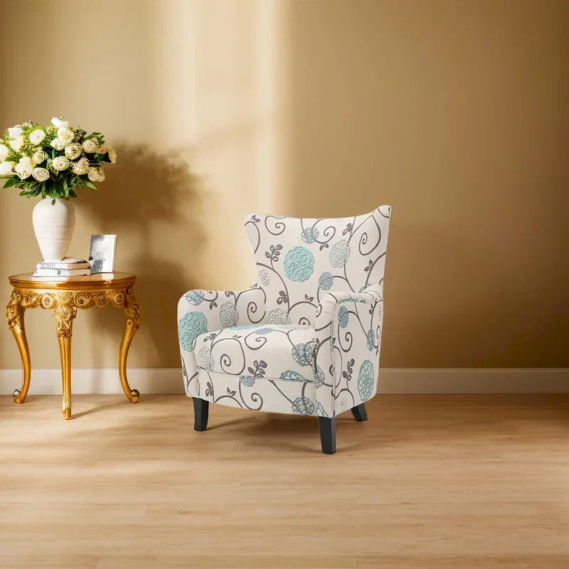 Poltrona imbottita schienale alto Modern Retro 30,25" con gambe in legno per soggiorno