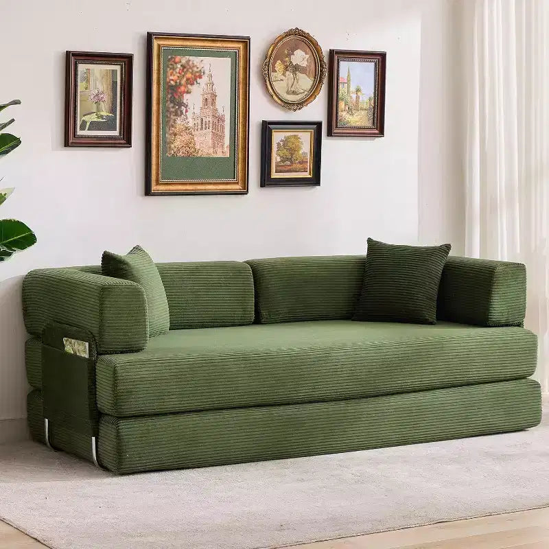 Divano Letto Convertibile 5-in-1, Divano Letto Modulare in Velluto a Coste da 78,8 Pollici con Struttura Robusta, Futon Multifunzionale per Piccoli Spazi, Soggiorno e Camera degli Ospiti