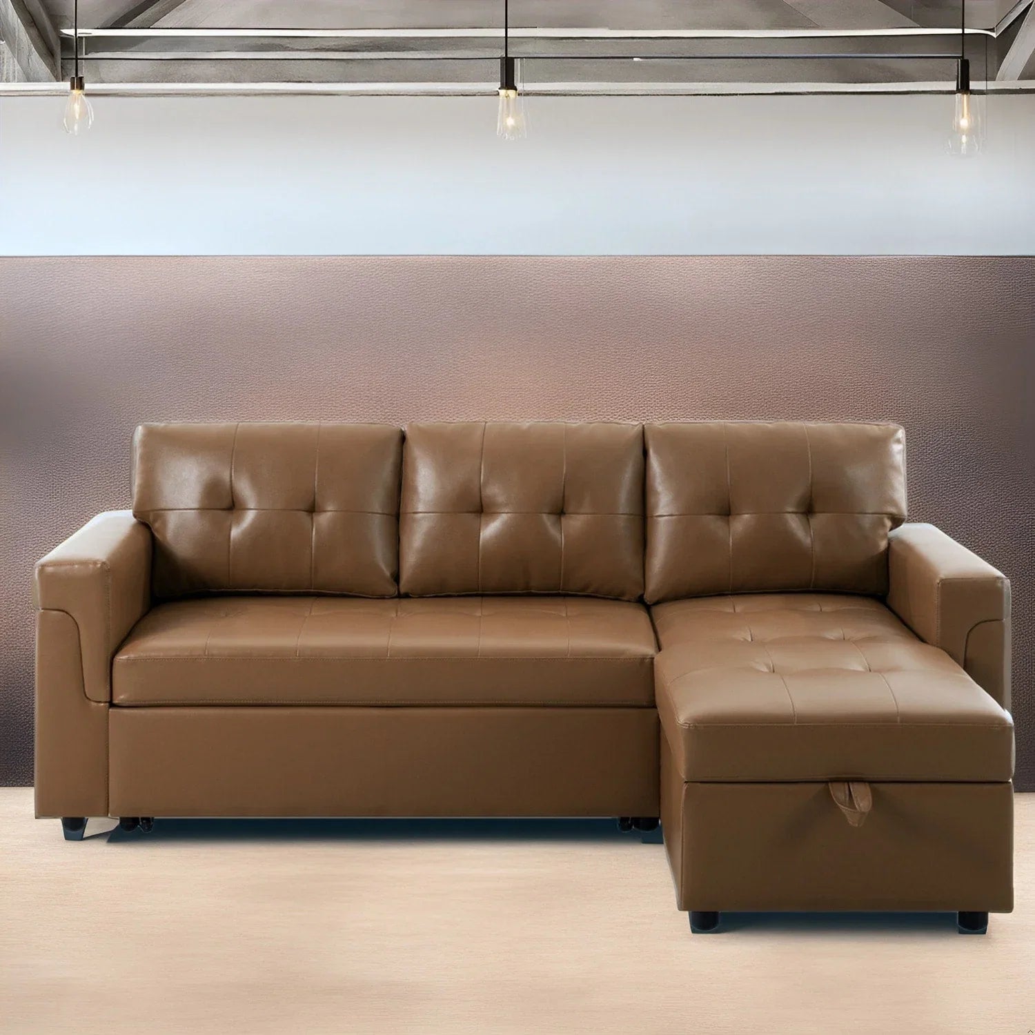 Canapé d'angle réversible convertible avec lit gigogne, méridienne de rangement et pieds durables