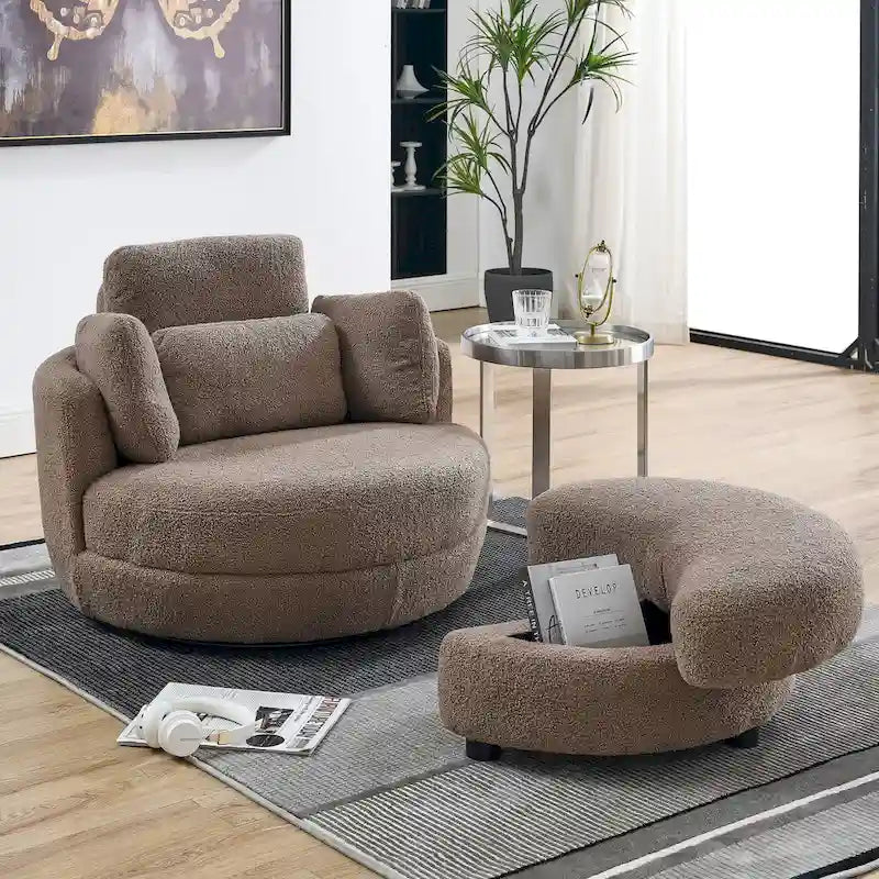 Poltrona a botte girevole di grandi dimensioni con pouf contenitore a forma di luna