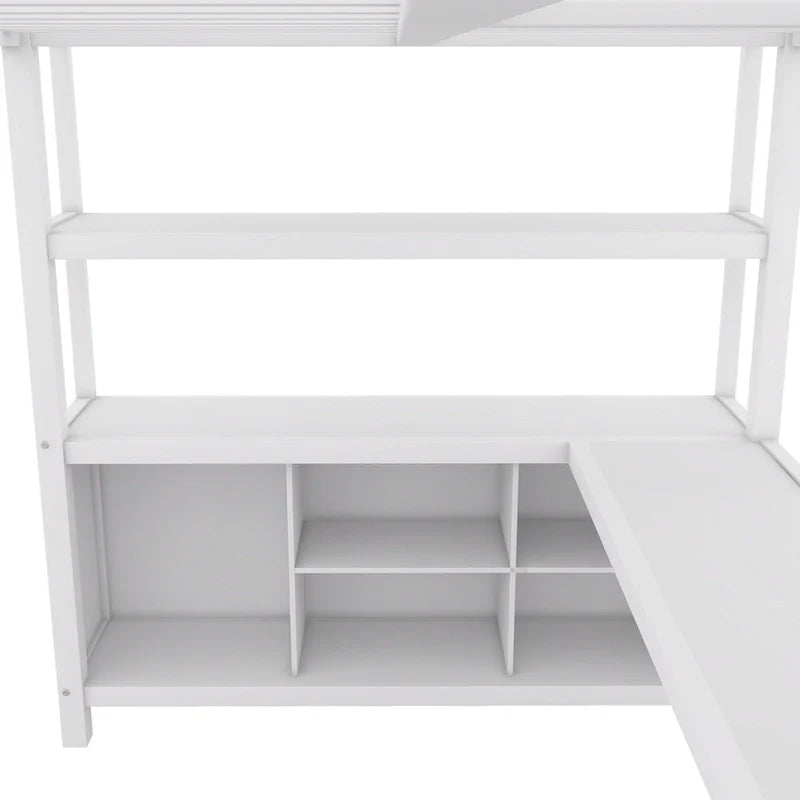 Letto a soppalco in metallo Off-White con scrivania e armadio - Matrimoniale