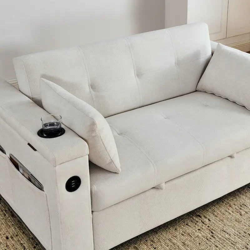 Divano Letto Estraibile 54", Divano Reclinabile 2 Posti con Contenitore, Cuscino Lombare, Presa USB