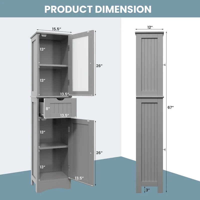 Colonna da bagno alta, autoportante, con ante e cassetto