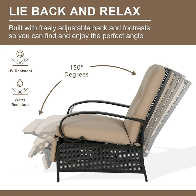 Poltrona Reclinabile Regolabile da Esterno con Cuscino - 38 (P) x 26.5 (L) x 38.5 (A) POLLICI