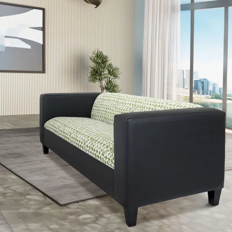Divano a 3 posti in stile Mid-Century Modern, similpelle, struttura in legno massello, imbottito