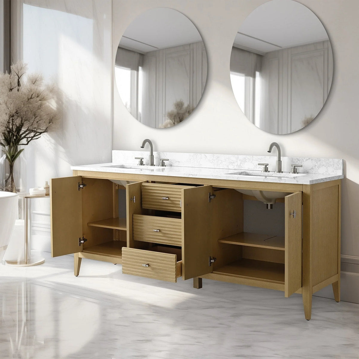 Mobile lavabo doppio Vanity Art 72 per bagno con piano in marmo composito