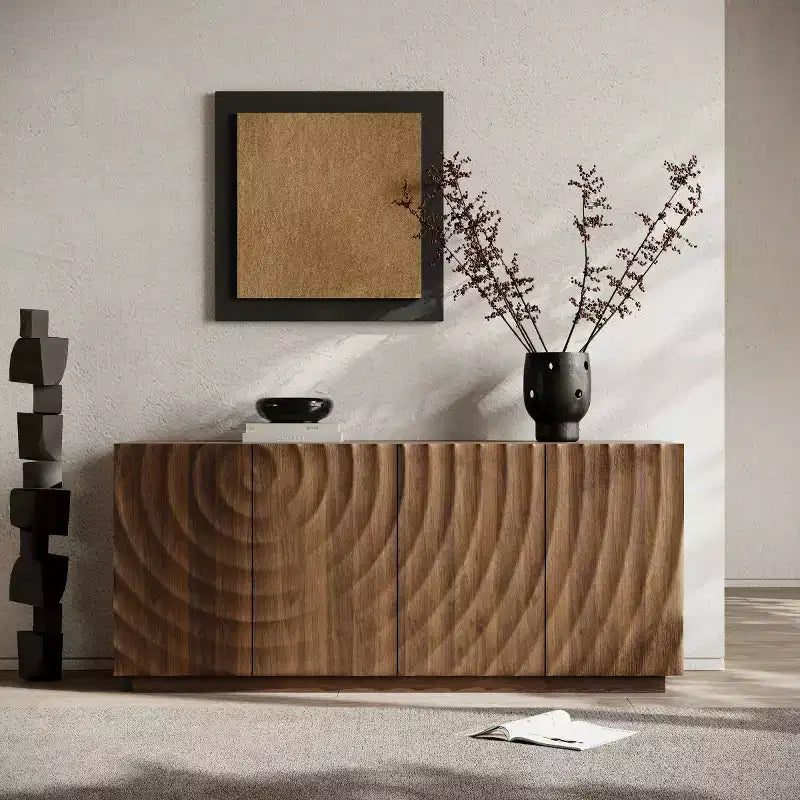 59 Modern Spiral Madia Buffet, Mobile Contenitore a Basso Profilo da Ingresso con Ante a Ondulazione 3D