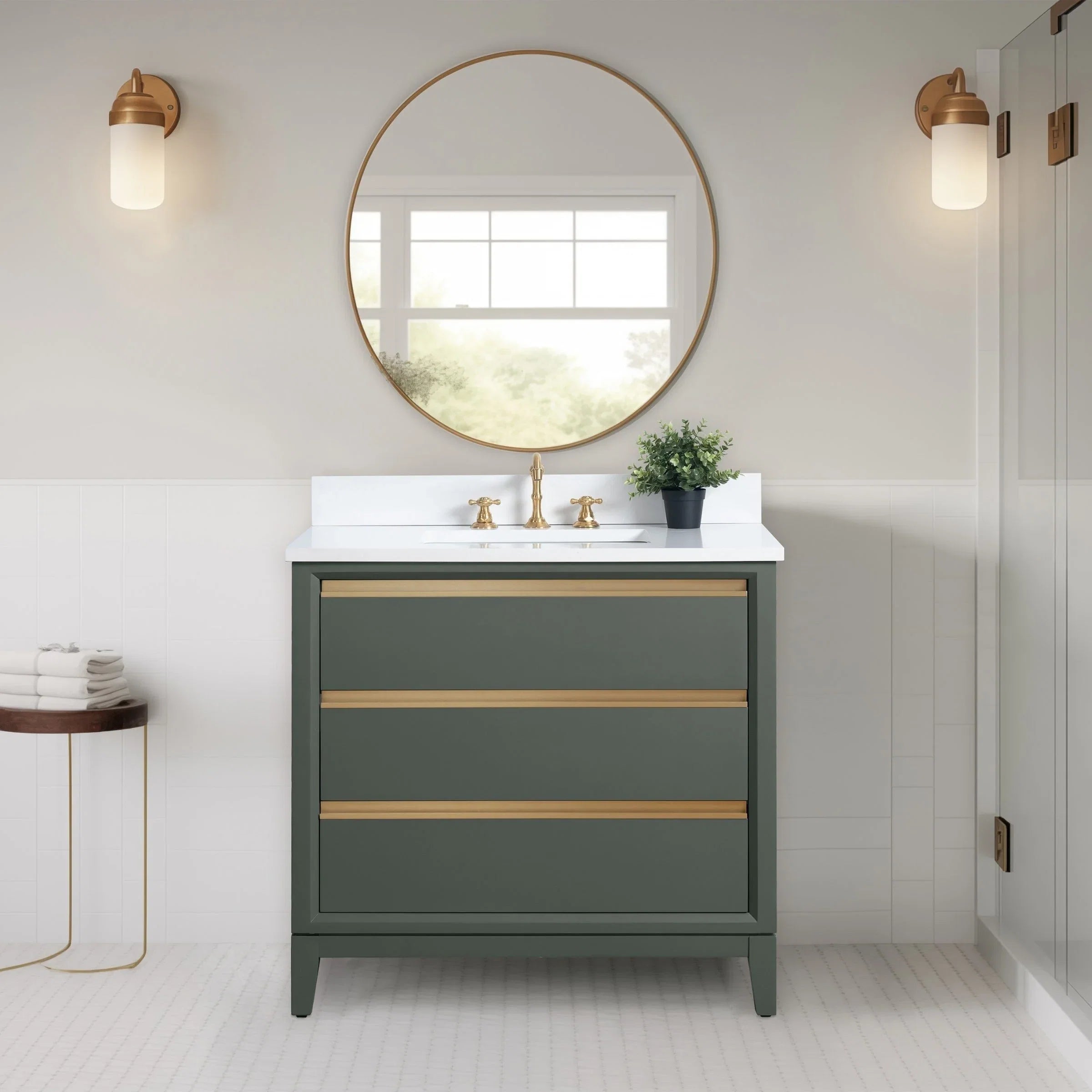 Meuble-lavabo Vanity Art avec évier en céramique et dessus en marbre reconstitué