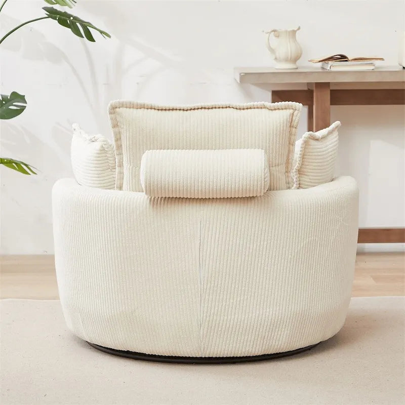 Poltrona girevole oversize con pouf contenitore Moon con 4 cuscini