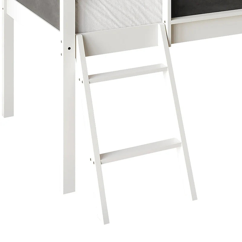 Letto a soppalco basso classico singolo CraftPorch con lavagna, scivolo e scaletta
