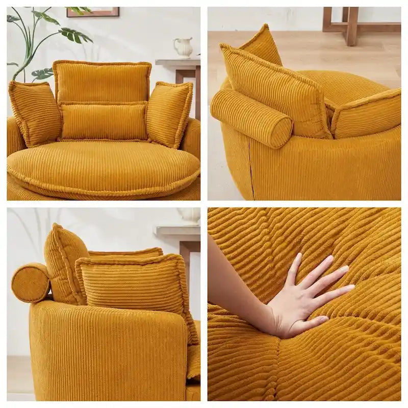 Poltrona girevole oversize con pouf contenitore Moon con 4 cuscini