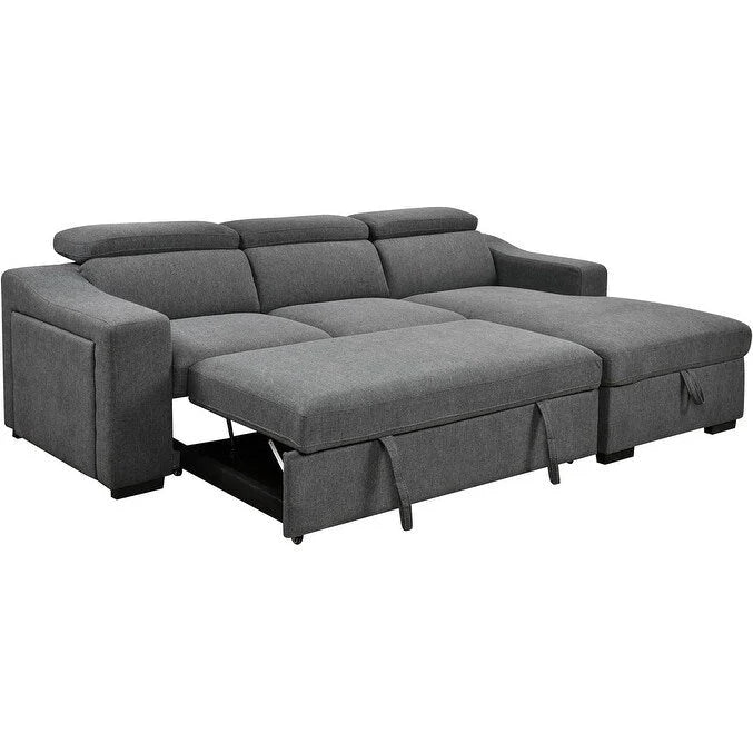 Divano sezionale convertibile Roomfitters 103 con chaise longue contenitore, poggiatesta regolabili, divano angolare letto a L, grigio scuro
