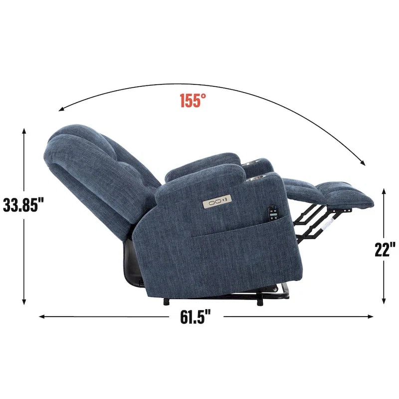 Poltrona Reclinabile Power Lift con Massaggio e Calore, Poltrone Reclinabili Larghe Imbottite Lazy Boy con USB, Porte Type C e 2 Portabicchieri in Acciaio