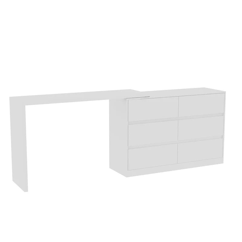 Cassettiera e Scrivania Girevole a 32,7H, con 6 Cassetti, Tavolo da Trucco, Bianco/Nero