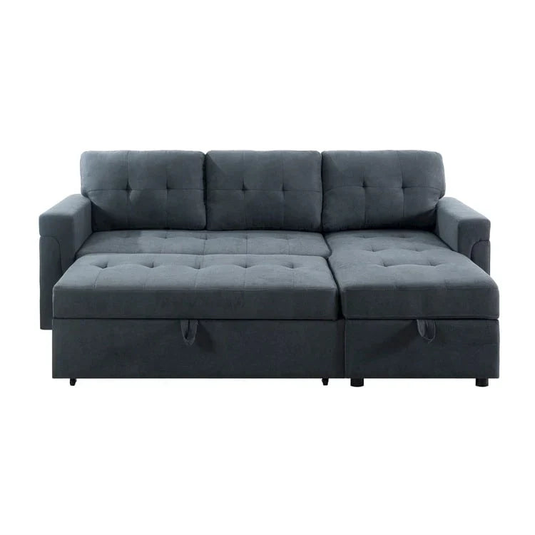 Divano componibile convertibile reversibile con letto estraibile, chaise longue con contenitore nascosto e gambe durevoli
