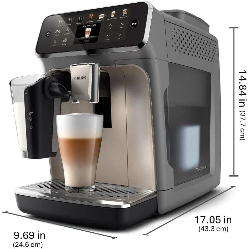 Macchina da Caffè Espresso Premium, 12 Bevande Calde/Fredde, Sistema LatteGo, Macinacaffè in Ceramica, Cromo Nero