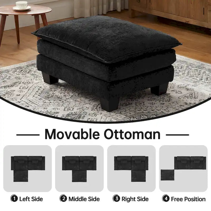 Divano Sezionale Modulare, Comodo Divano Sezionale Cloud con Pouf, Divano Letto a Seduta Profonda per Soggiorno