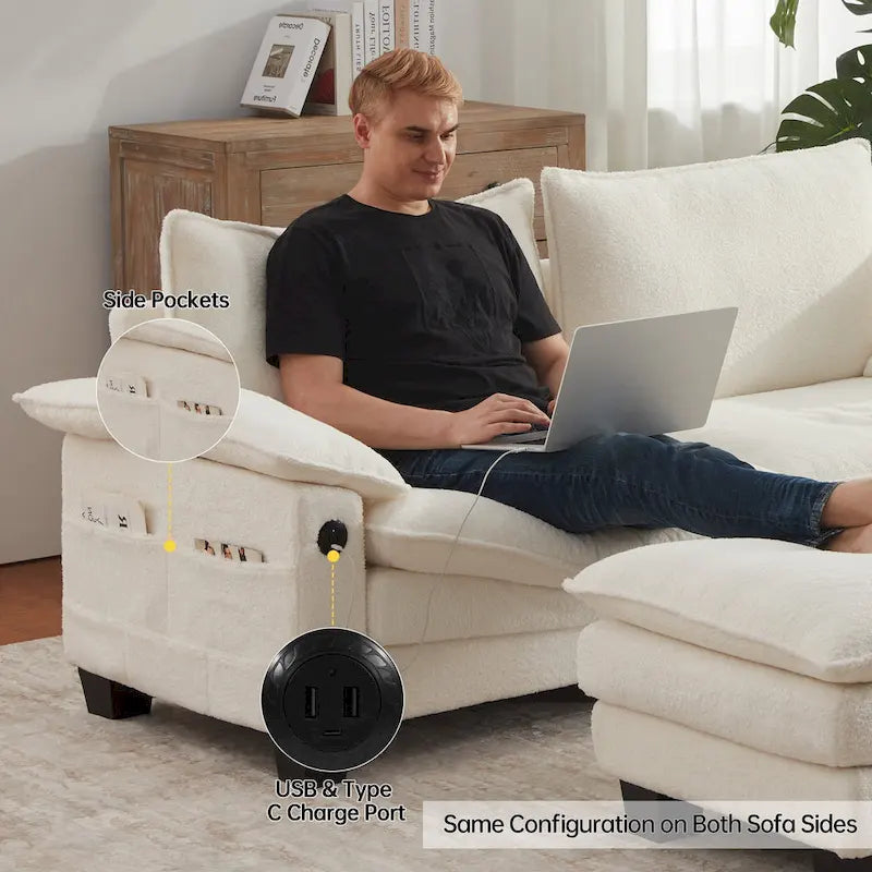 Divano Sezionale Modulare, Comodo Divano Sezionale Cloud con Pouf, Divano Letto a Seduta Profonda per Soggiorno