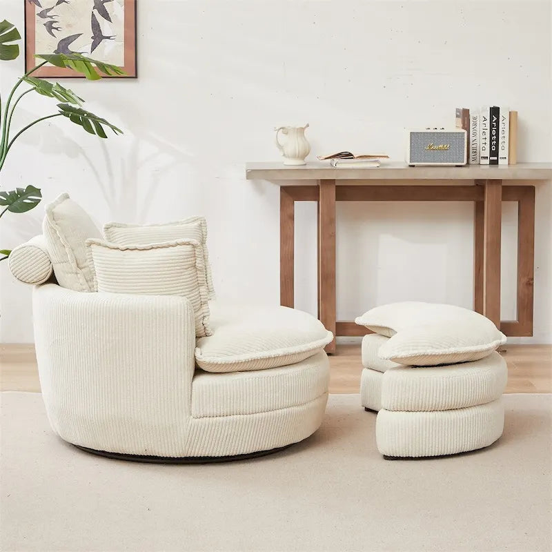 Poltrona girevole oversize con pouf contenitore Moon con 4 cuscini
