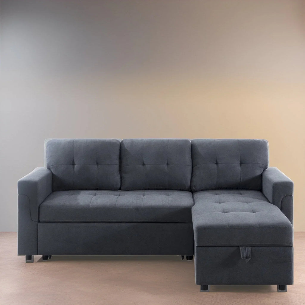 Divano sezionale reversibile con letto estraibile, chaise longue con contenitore nascosto, gambe durevoli,