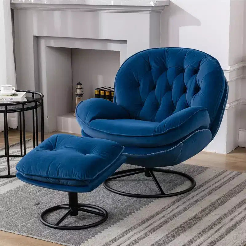 Poltrona Svedese Okak con Pouf, Poltrona Moderna Senza Braccioli Stile Mid-Century per Soggiorno, Morbida e Confortevole per Guardare la TV, Giocare