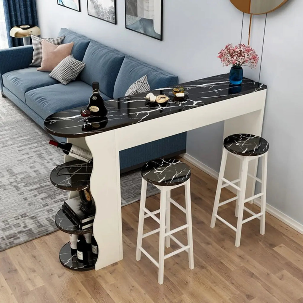Tavoli da bar moderni con scaffali asimmetrici in legno bianco e nero