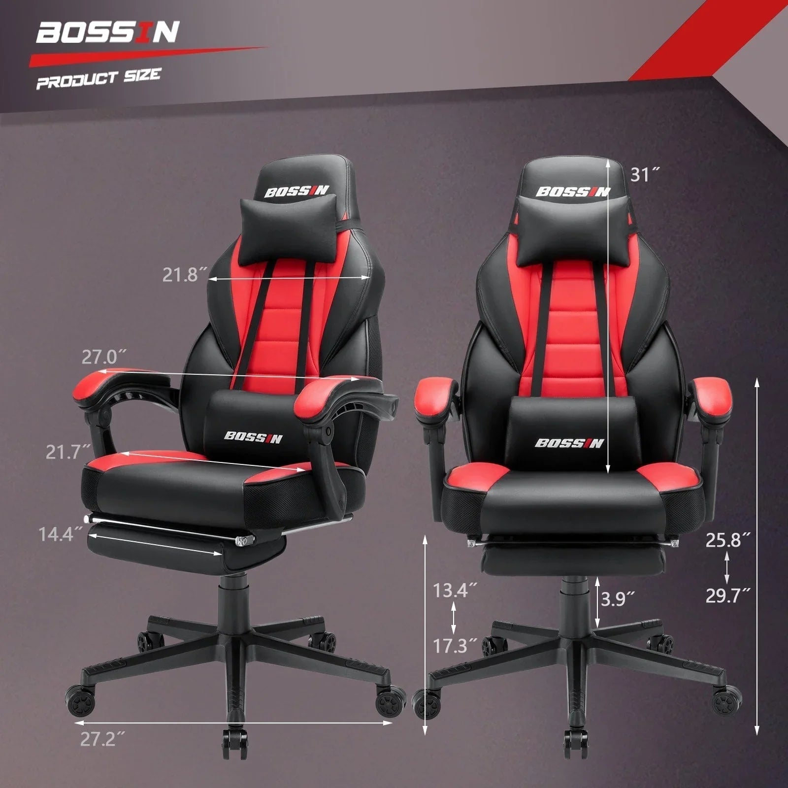 Sedia da gaming BOSSIN Racing Style, sedia da gamer per persone robuste fino a 136 kg, sedia da computer con schienale alto