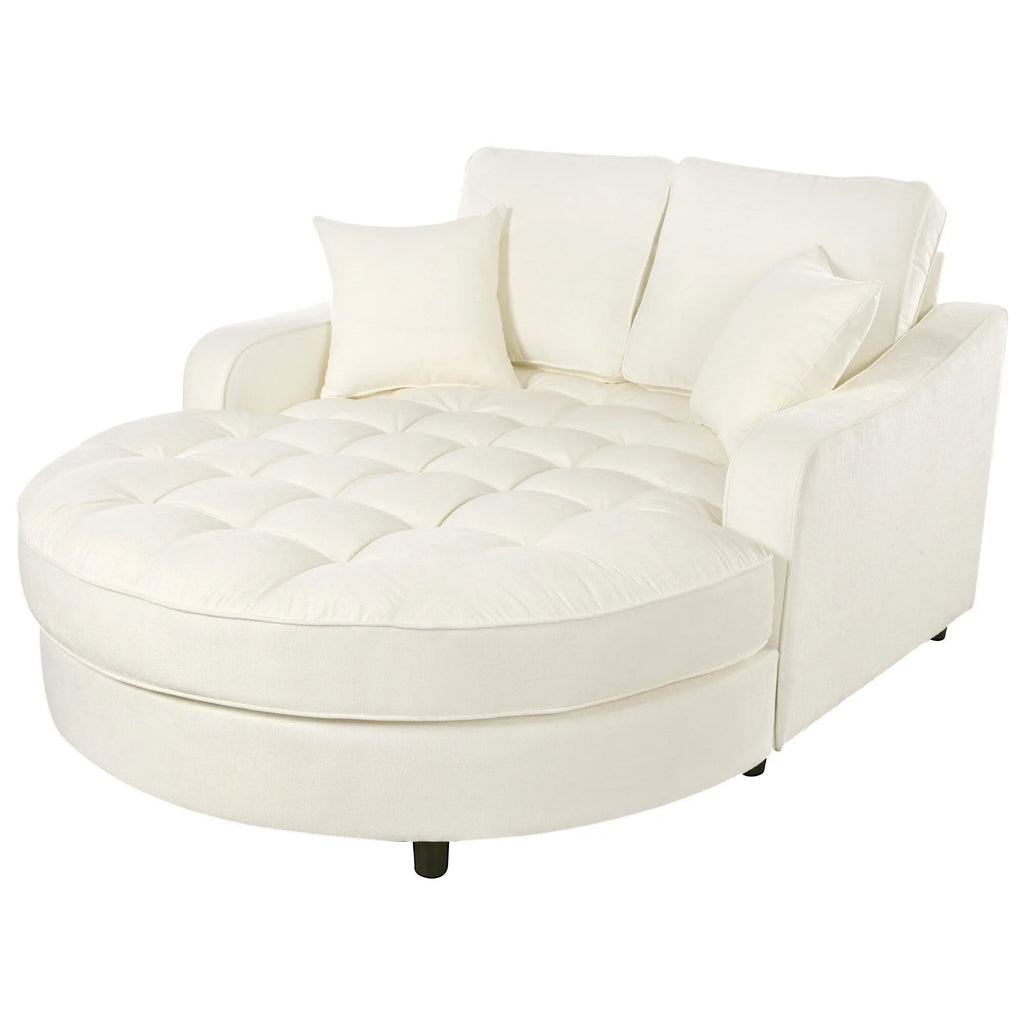 Divano Letto Chaise Longue in ciniglia, Divano Imbottito con Schienale Trapuntato e 2 Cuscini Rimovibili per Soggiorno