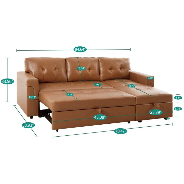 Divano componibile convertibile reversibile con letto estraibile, chaise longue con contenitore nascosto e gambe durevoli