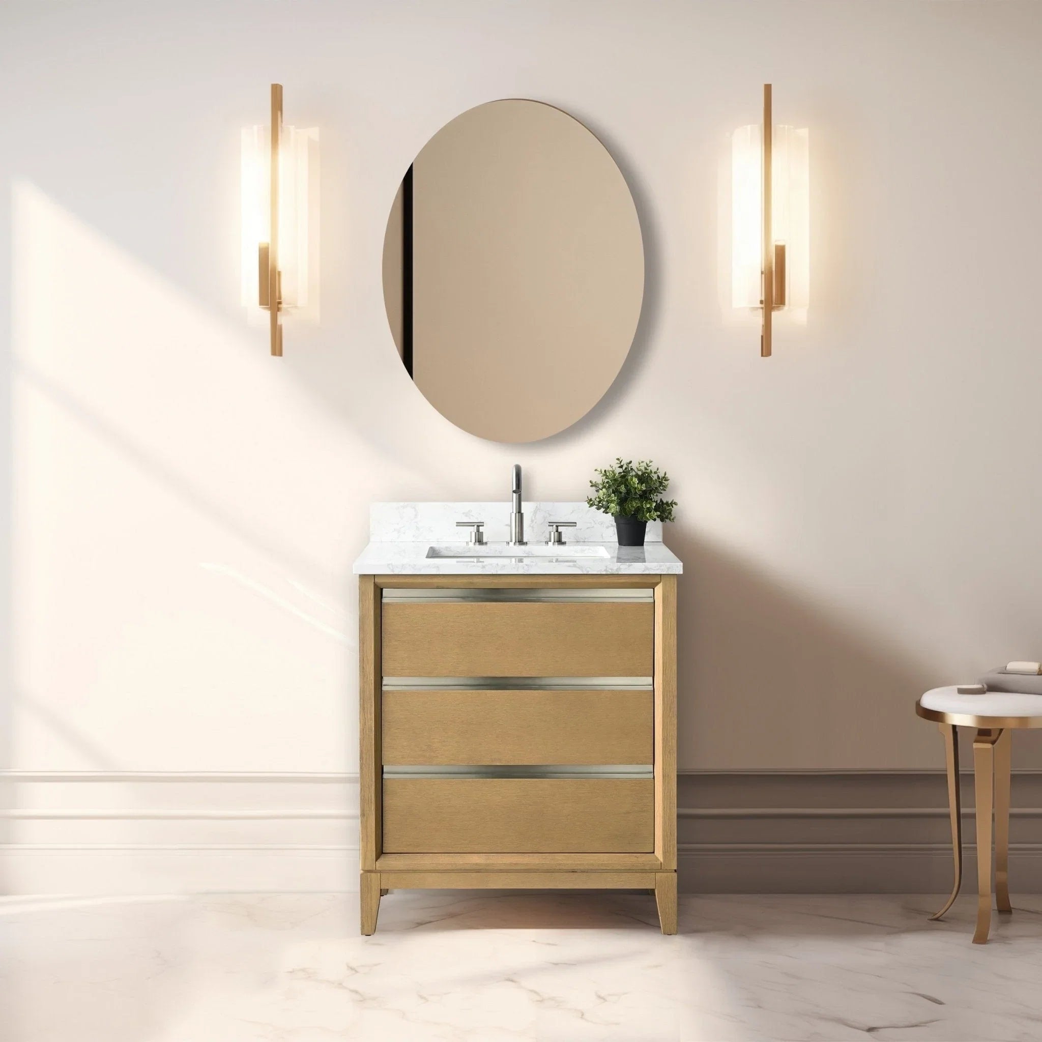 Meuble-lavabo Vanity Art avec évier en céramique et dessus en marbre reconstitué