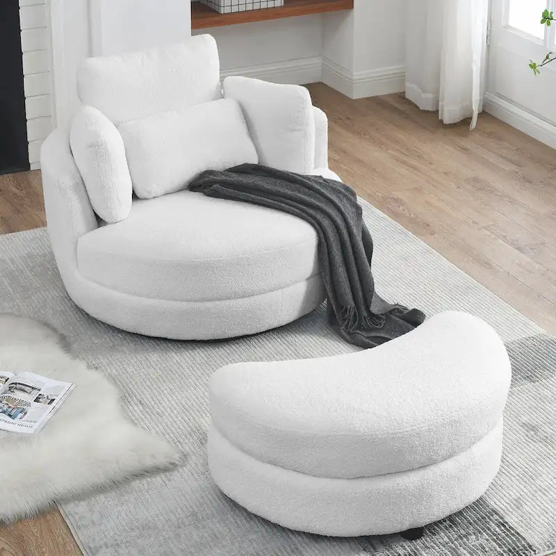 Poltrona a botte girevole di grandi dimensioni con pouf contenitore a forma di luna