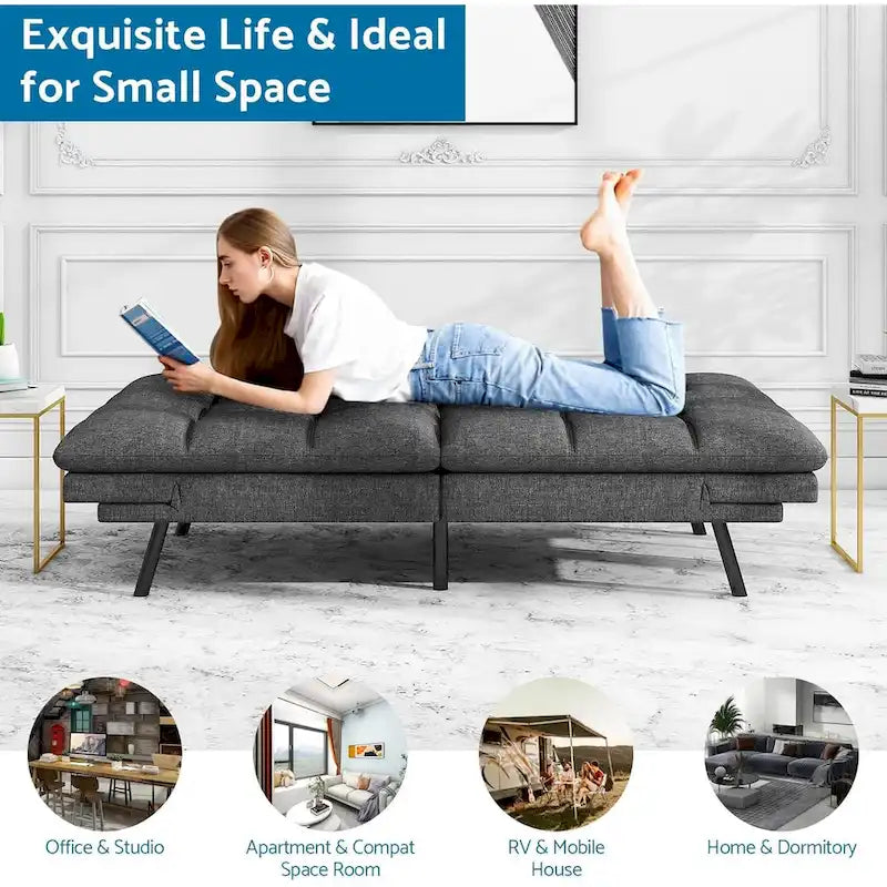 Divano Futon Letto in Memory Foam con Schienale Diviso Regolabile per Spazi Piccoli
