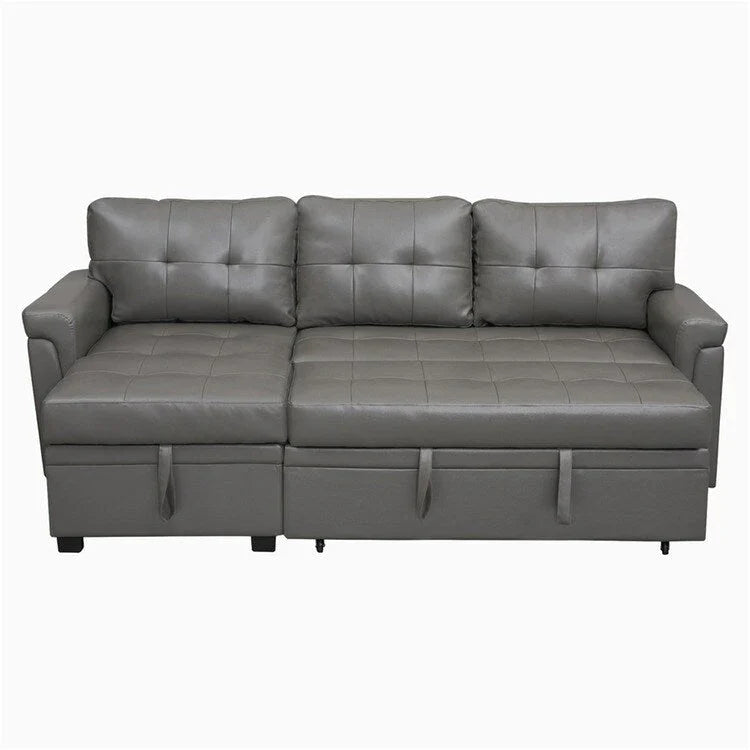 Divano componibile convertibile reversibile con letto estraibile, chaise longue con contenitore nascosto e gambe durevoli