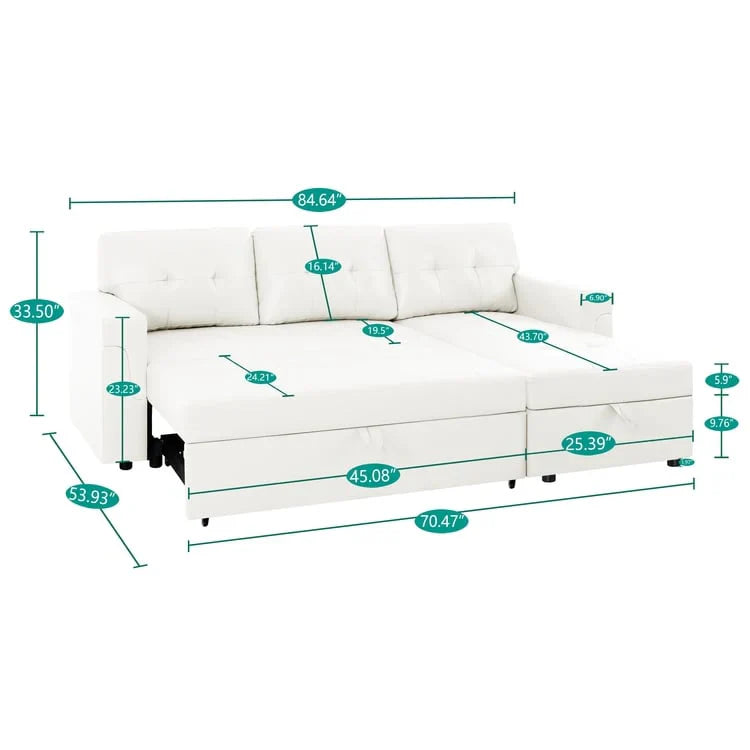Divano componibile convertibile reversibile con letto estraibile, chaise longue con contenitore nascosto e gambe durevoli