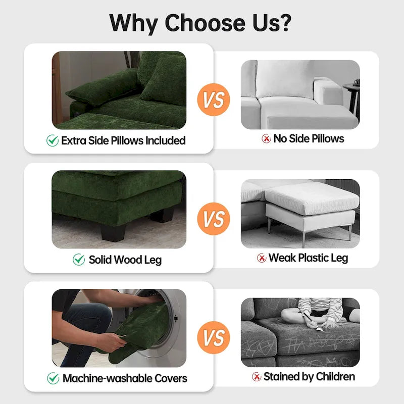 Divano Sezionale Modulare, Comodo Divano Sezionale Cloud con Pouf, Divano Letto a Seduta Profonda per Soggiorno