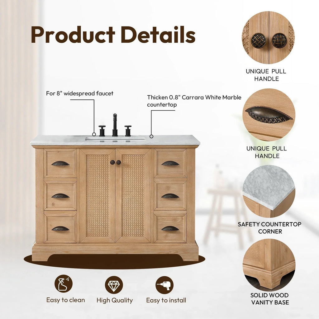 Mobile bagno Hervas con top in marmo naturale senza specchio