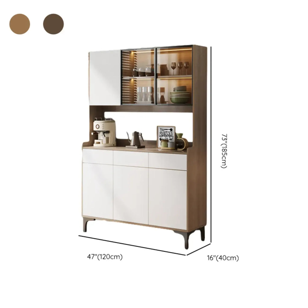 Credenza grande in legno e vetro con alzata superiore
