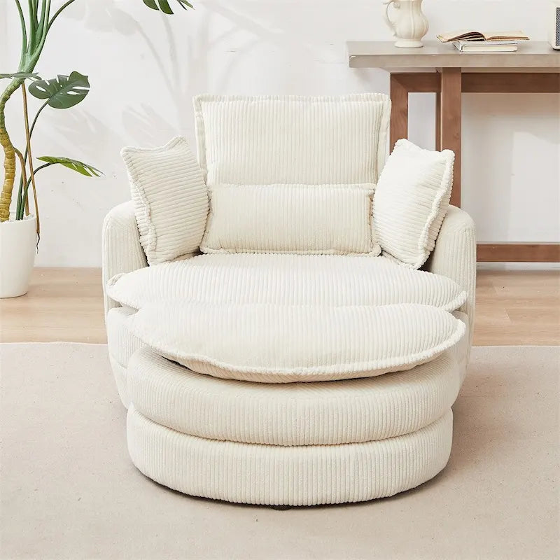 Poltrona girevole oversize con pouf contenitore Moon con 4 cuscini