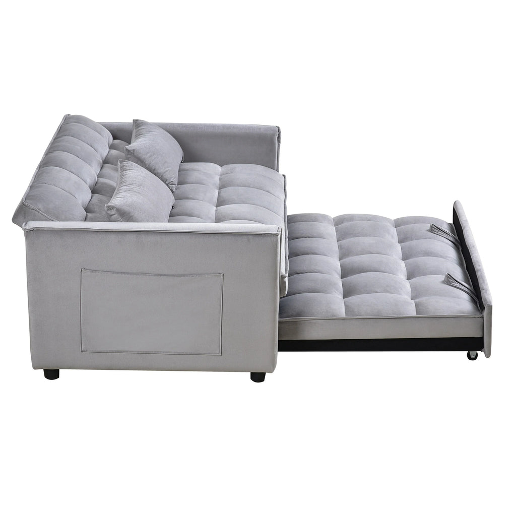 Moderno divano letto estraibile, divano letto 3-in-1 con schienale regolabile, divanetto in velluto, cuscini e tasche laterali