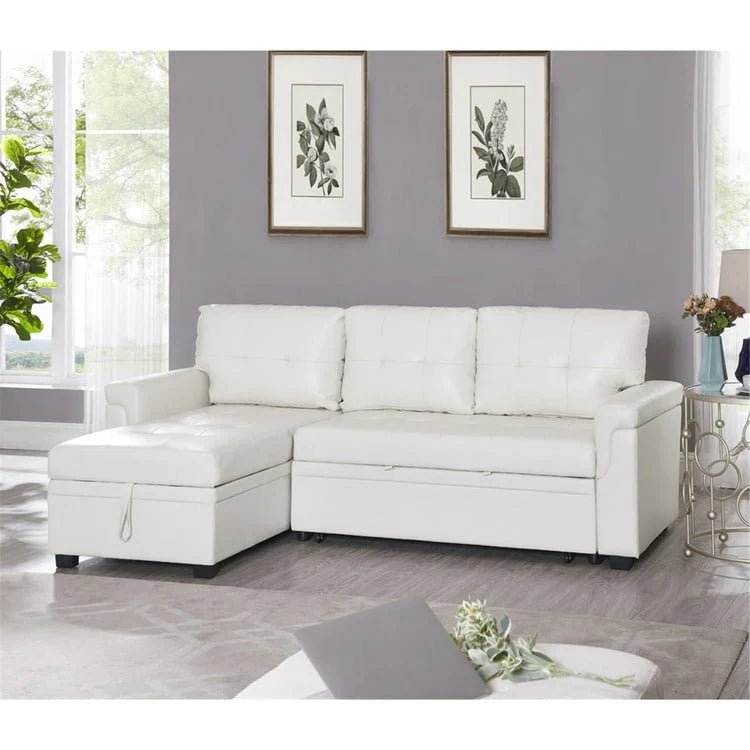 Divano componibile convertibile reversibile con letto estraibile, chaise longue con contenitore nascosto e gambe durevoli
