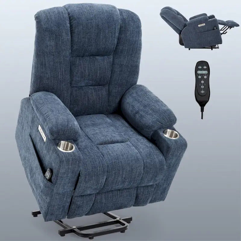 Poltrona Reclinabile Power Lift con Massaggio e Calore, Poltrone Reclinabili Larghe Imbottite Lazy Boy con USB, Porte Type C e 2 Portabicchieri in Acciaio