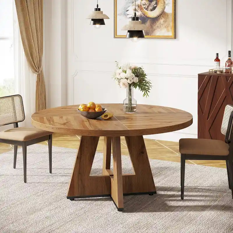 Tavolo da pranzo rotondo da 47 pollici per 4 persone, in legno stile rustico per cucina sala da pranzo soggiorno