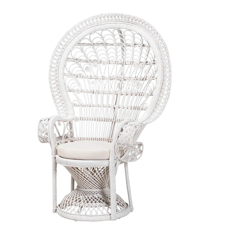 Poltrona a Pavone Moderna Bohemien in Rattan Naturale Bianco