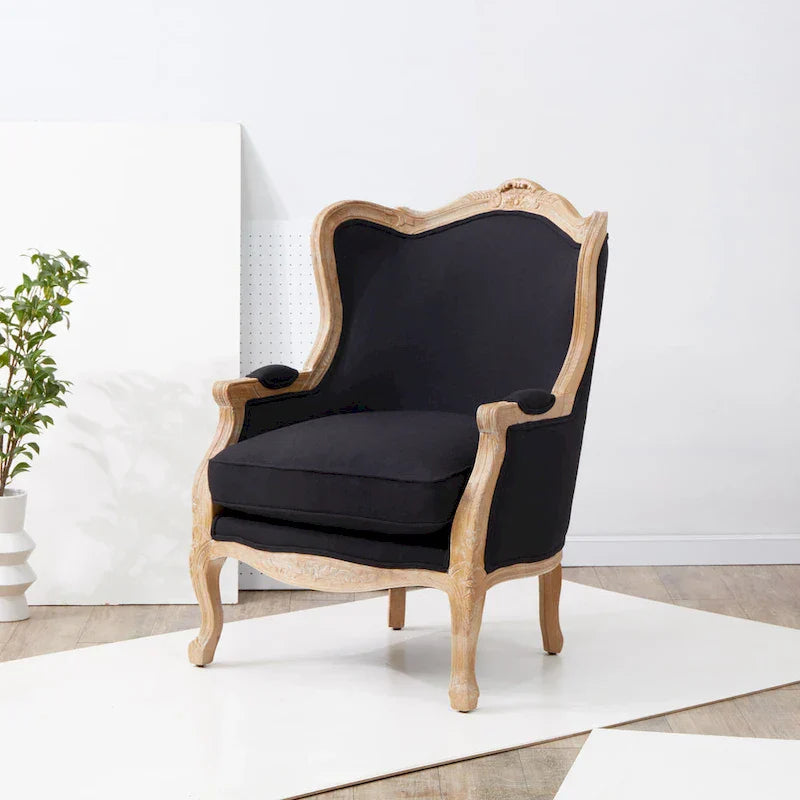 Poltrona con orecchioni Kali Oak in lino naturale - 34Lx34Px40H