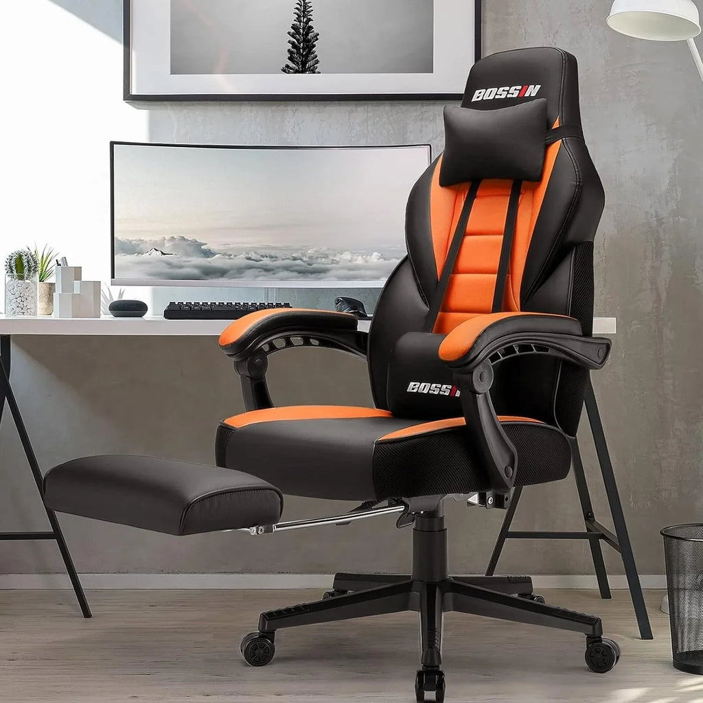 Sedia da gaming BOSSIN Racing Style, sedia da gamer per persone robuste fino a 136 kg, sedia da computer con schienale alto